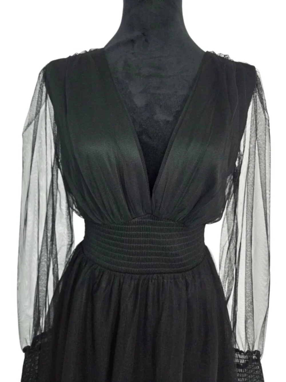 NEW Baltic Born Size Medium Black Tulle Maxi Dress Long Sleeve - Picture 5 of 14